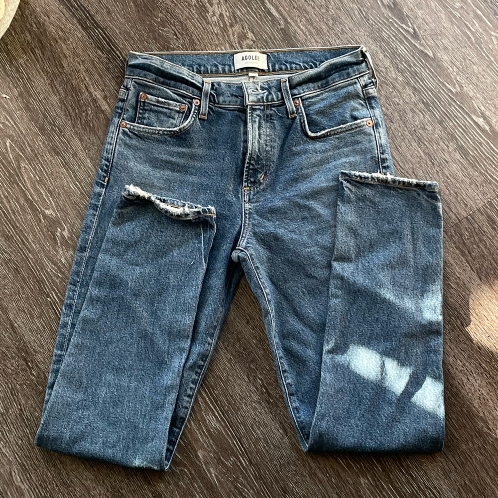 AGOLDE Toni Mid Rise Straight Denim Jeans Sz 26 EUC Medium Wash Blue - Picture 14 of 15